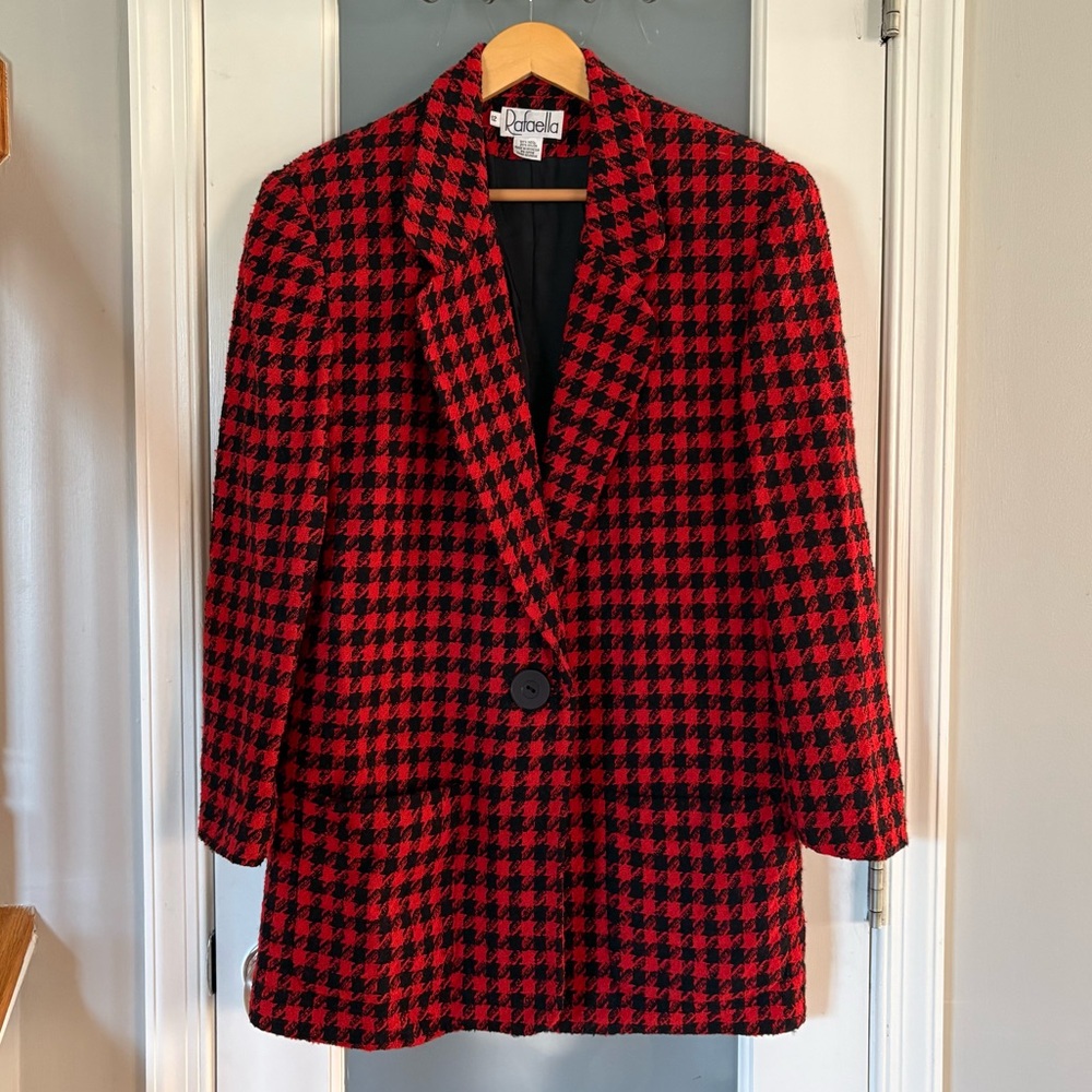 Vintage Rafaella red and black houndstooth coat/blazer
